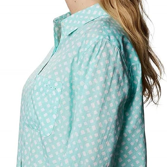 🆕Columbia Women's Slack Water Woven LS Shirt, Gulf Stream Lattice Print, NWT - Picture 2 of 5